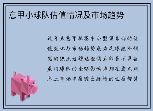 意甲小球队估值情况及市场趋势