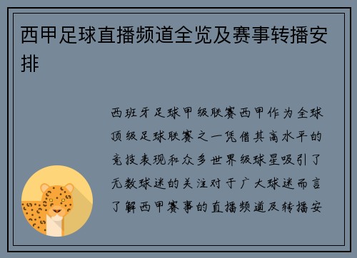 西甲足球直播频道全览及赛事转播安排